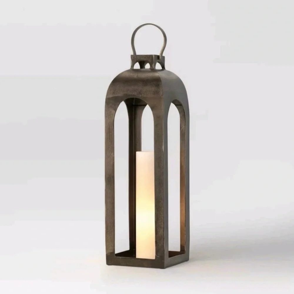 Threshold Studio McGee NWT Pillar Cast Iron Aluminum 29” Lantern Candle LARGE